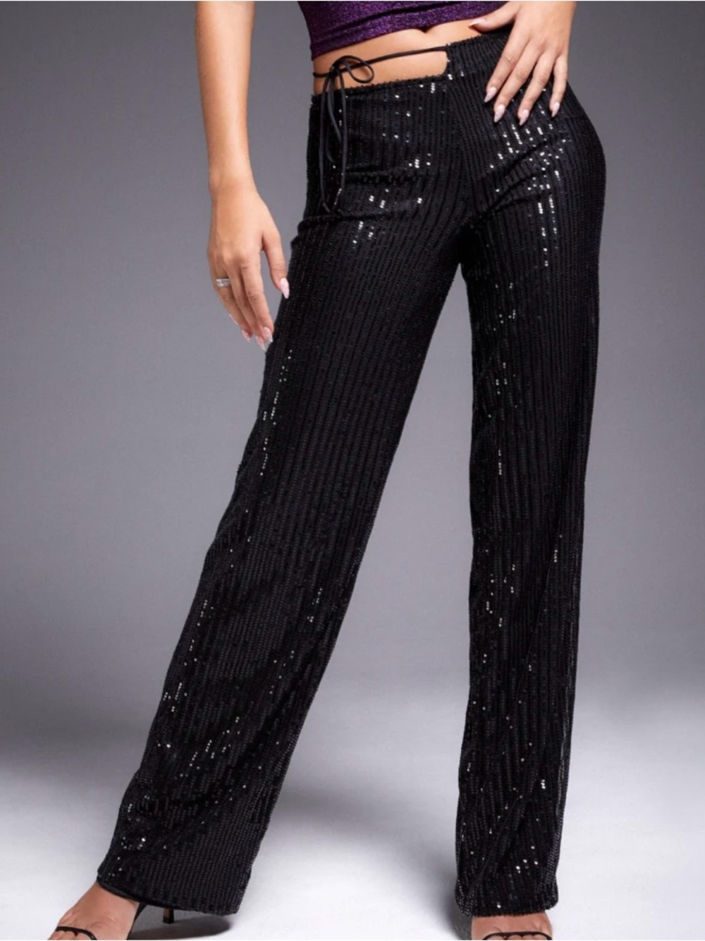 MOTEL ROCKS black sequin wide leg trouser sanju pants
